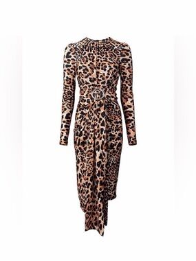 Paco Rabanne for H&M Leopard Print Long Sleeve Midi Dress M